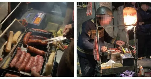 香腸伯攤位緊鄰文大後山夜景觀賞點，學生常邊賞景邊品嚐烤香腸，成為校園特有風景。（圖／翻攝自中國文化大學不分屆臉書）