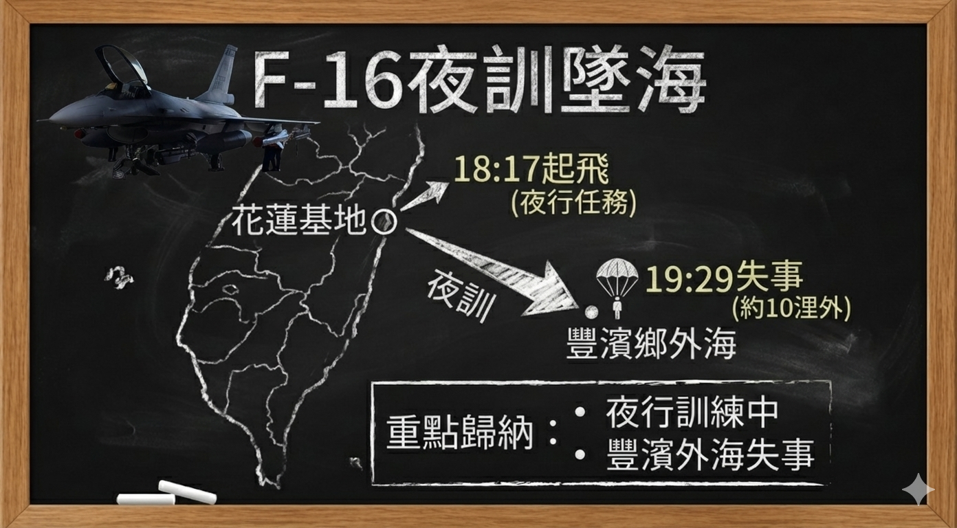 ▲▼F-16夜訓失事。（AI協作圖／記者葉國吏製作，經編輯審核）