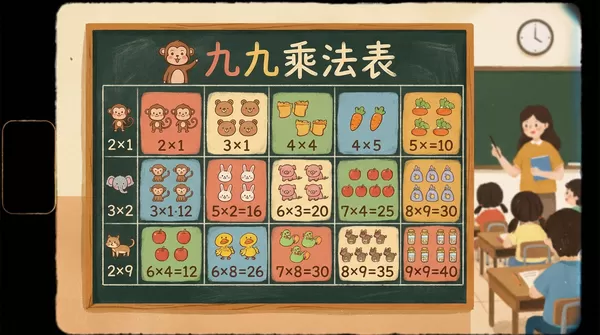 ▲▼九九乘法表。（AI協作圖／記者葉國吏製作，經編輯審核）