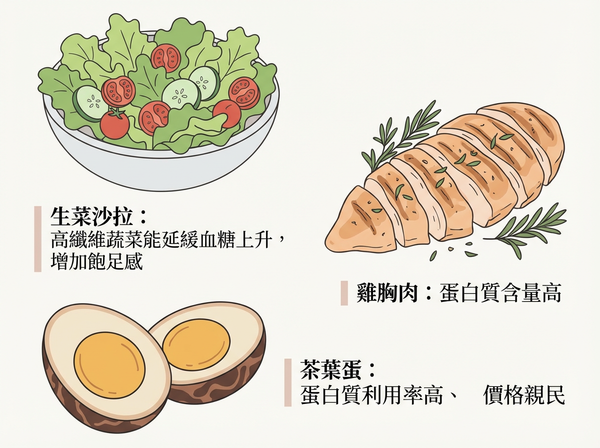 ▲便利商店減脂食物。（AI協作圖／記者林明瑋製作，經編輯審核）