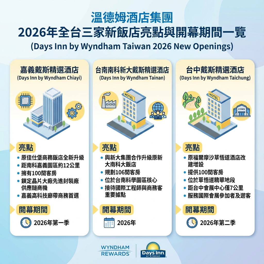 ▲溫德姆「戴斯精選酒店」插旗台中嘉義台南，今年第1季起陸續開幕。（AI協作圖／記者彭懷玉製作，經編輯審核）