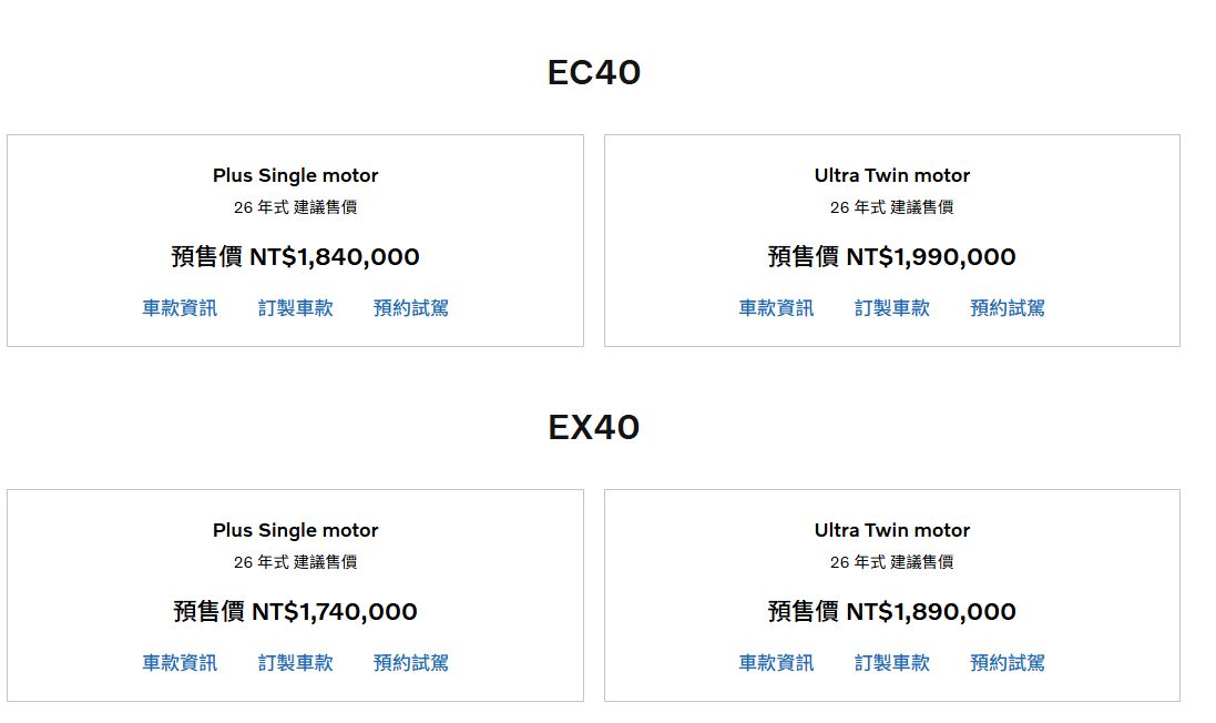 ▲Volvo官網上架新年式EX40、EC40，預售價有感降價。（圖／翻攝自Volvo）