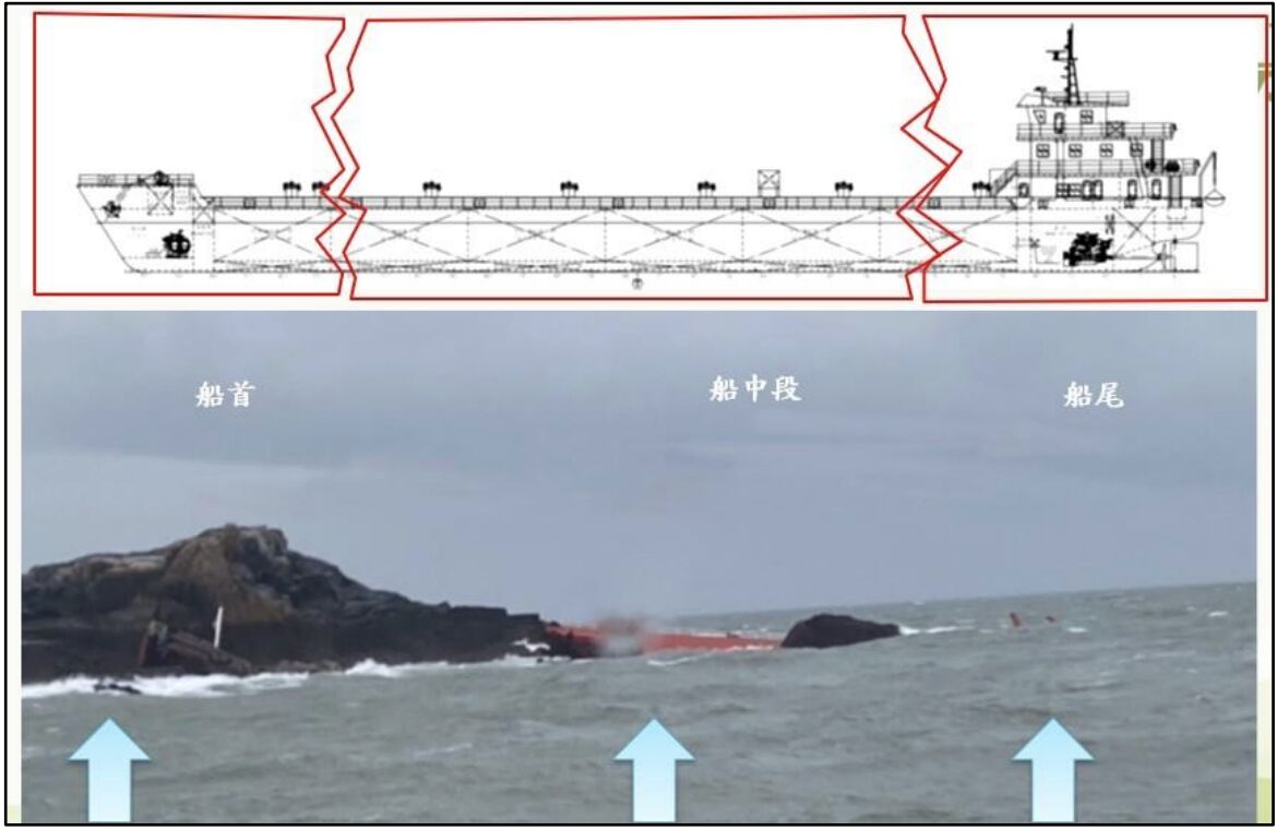 ▲▼貝里斯籍貨輪「巍森8號（WEI SEN NO.8）」去年1月在馬祖北竿附近海域觸礁。（圖／運安會提供）