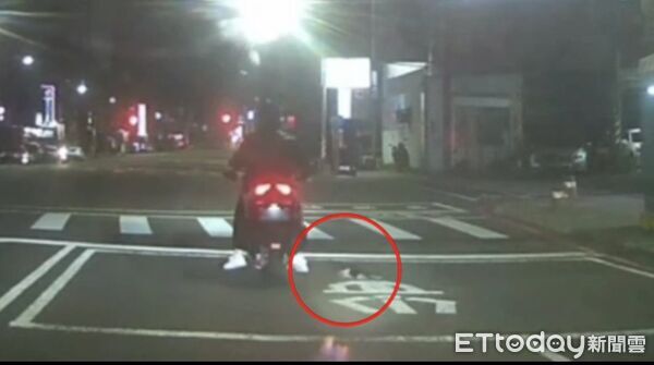 ▲▼一隻幼貓躲在停等紅燈的機車後輪下方，被眼尖的員警發現，順利將牠救出。（圖／記者吳世龍翻攝）