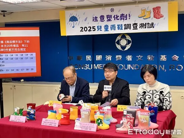 ▲▼消基會針對兒童雨鞋調查測試，20件當中有11件檢出塑化劑，其中一件來自中國的雨鞋超標615倍。（圖／記者許敏溶攝）