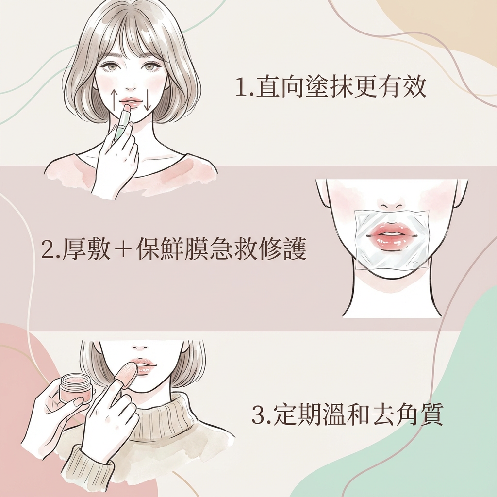 ▲護唇膏使用法。（AI協作圖／記者林明瑋製作，經編輯審核）