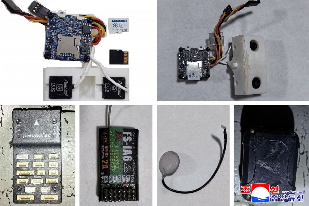 ▲▼北韓擊落的「南韓無人機」,零件皆為中國制或美國製,其中還有三星電子的記憶卡。(圖/翻攝自《朝中社》)