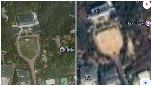 ▲▼Apple地圖、Google地圖仍可清晰顯示青瓦台的建築外觀和具體位置。（圖／翻攝自韓網）