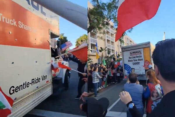 ▲▼貨車衝進「反伊朗政權」示威人群。（圖／翻攝自X）