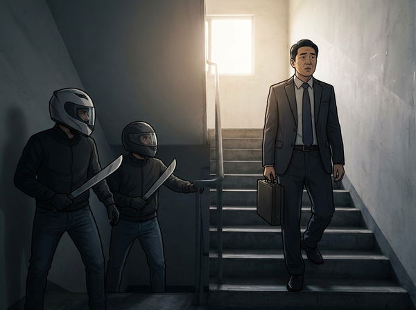 ▲▼蘇姓男子被控埋伏在樓梯間，砍殺對方。最後遭判刑8年定讞。（AI協作圖／記者吳銘峯製作，經編輯審核）