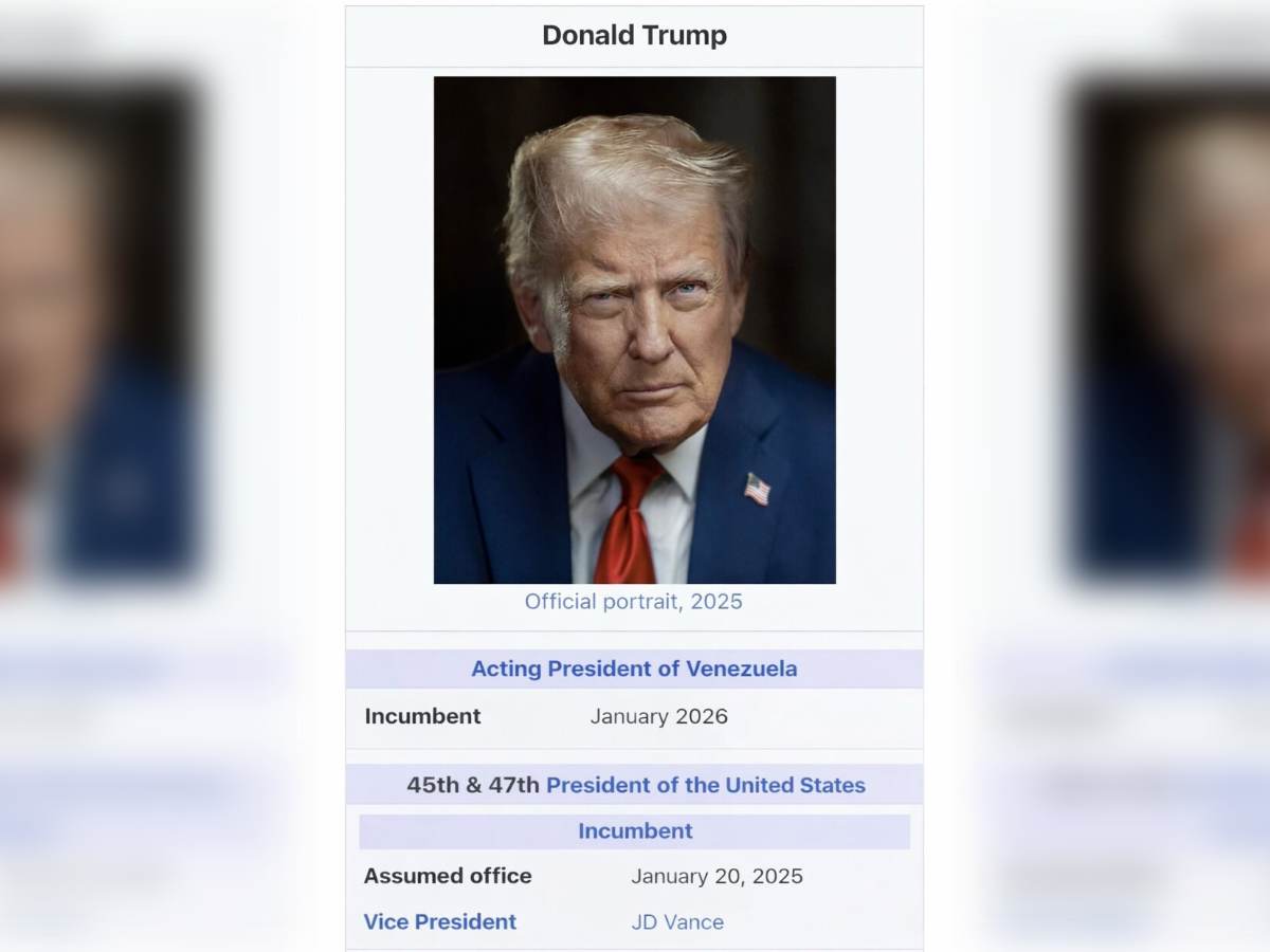▲▼川普深夜P圖發假維基百科照！自封「委內瑞拉代理總統」。（圖／Truth Social）
