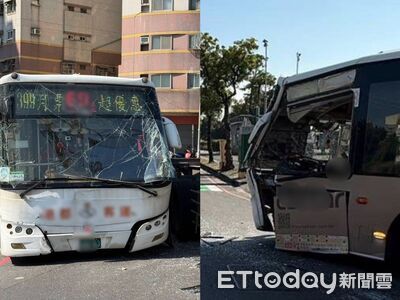 驚悚瞬間！高雄拖板車「暴力右轉」猛撞　公車車頭爛毀慘況曝