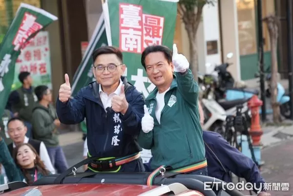 ▲高雄市長參選人賴瑞隆13日南下台南，與立委林俊憲合體，宣示推動「南高連線」，打造幸福生活圈。（記者林東良翻攝，下同）