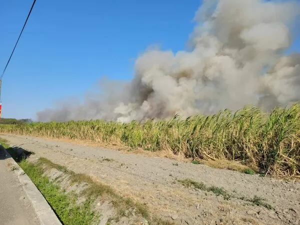 ▲台糖位於彰化二林的甘蔗園起火。（圖／翻攝自二林人的大小事 消防局提供）