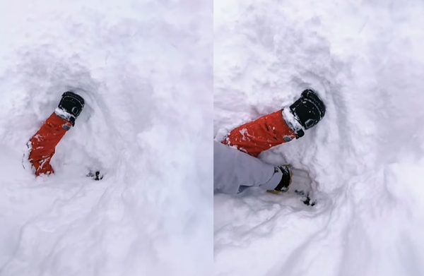 雪地冒出神秘手臂　滑雪男驚見「活埋現場」急挖50公分厚雪救人。（圖／翻攝自instagram／matteozilla）