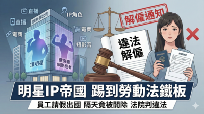 員工請假出國「老闆反悔隔天開除」　明星IP公司慘賠薪資遭打臉！