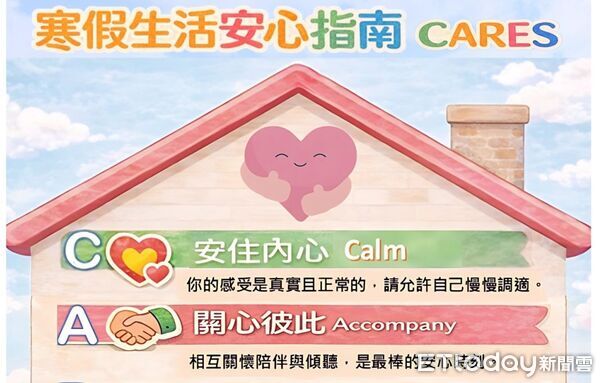 ▲台南市學生輔導諮商中心推出《寒假生活安心指南 CARES》，陪伴學生在假期中穩定情緒、安心生活。（記者林東良翻攝，下同）