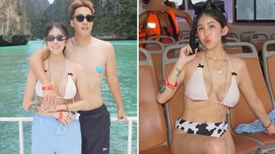 余祥銓辣妻出國脫了！比基尼太小件「蹦出超兇上圍」一轉身⋯美臀被看光