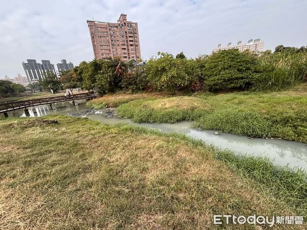 ▲▼高雄濕地公園驚現「整條牛奶河」　環保局急檢測追原因    。（圖／記者吳奕靖翻攝）