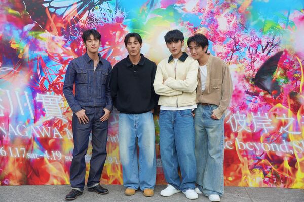 ▲《向流星許願的我們》主演（由左至右）：余杰恩、各務孝太、鍾岳軒、初孟軒一起參與蜷川實花展。（圖／有意思國際傳媒提供）