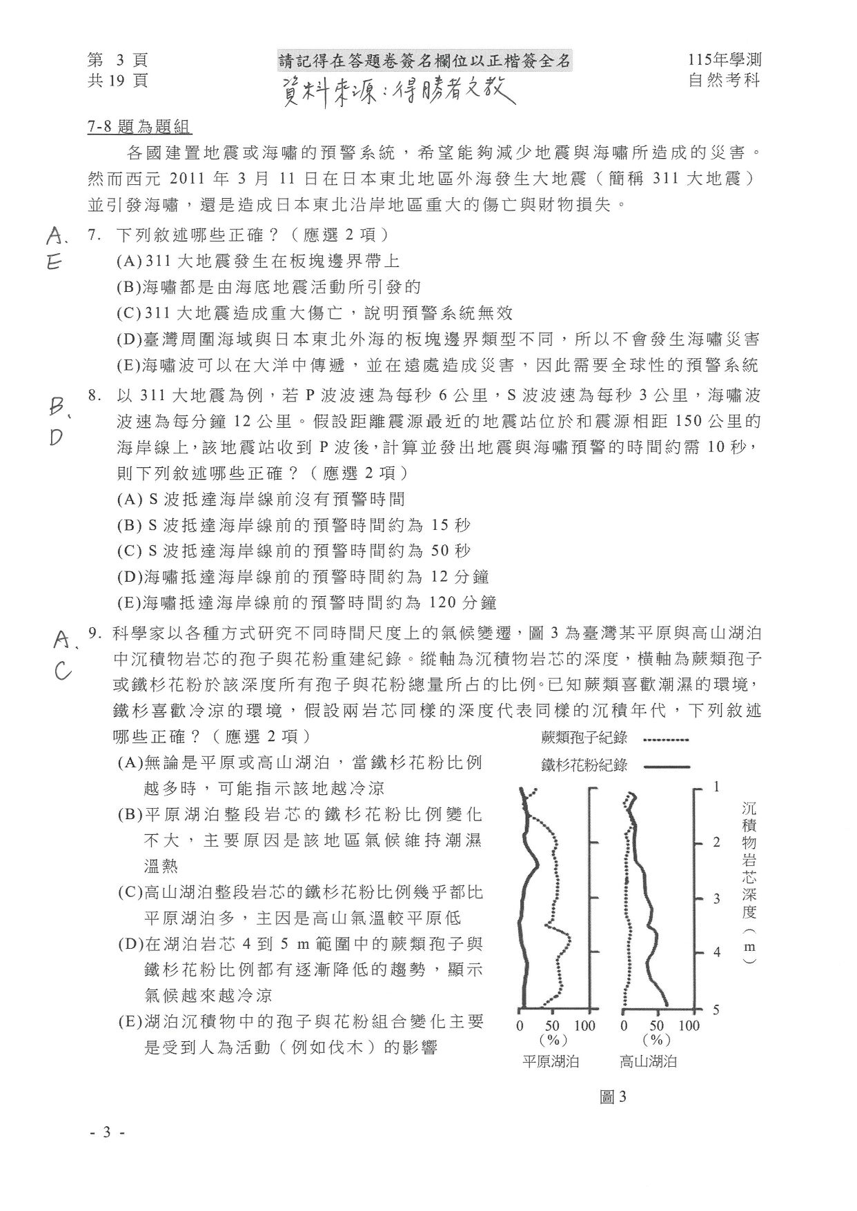 ▲得勝者文教提供自然試題參考解答。（圖／得勝者文教提供）