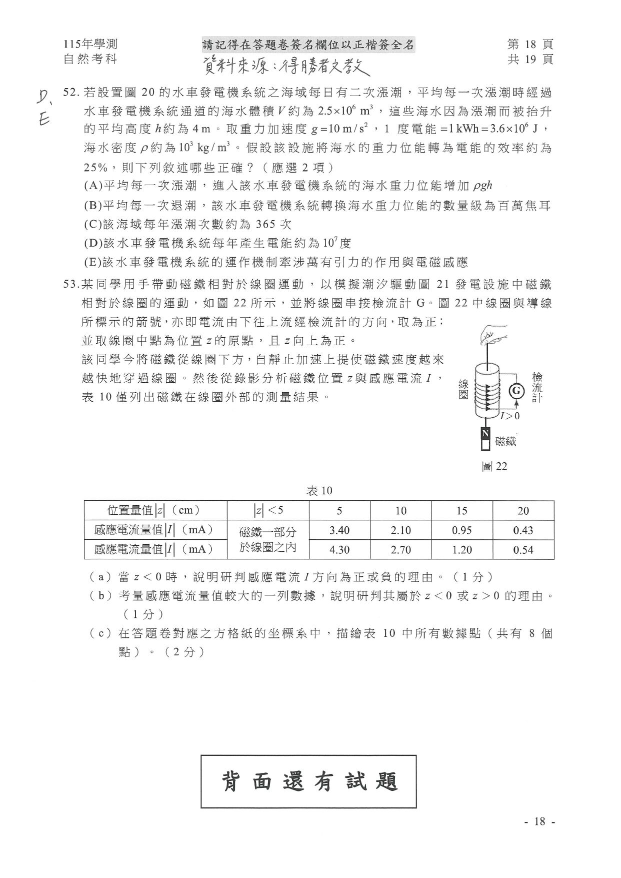 ▲得勝者文教提供自然試題參考解答。（圖／得勝者文教提供）