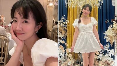 謝忻難得喝喜酒「辣露鉛筆腿」！低胸蹦出超兇上圍  邪惡視角全被拍