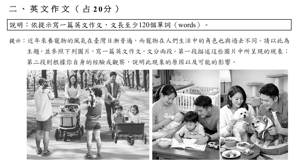 ▲▼今年學測英文作文題目為養寵物。（圖／記者許敏溶翻攝）