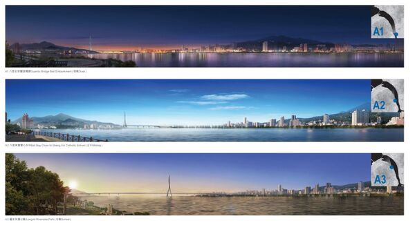 ▲▼淡江大橋夕照打卡點，A1為虹橋廣場、A2為觀景平台、A3為石頭廣場。（圖／公路局提供）