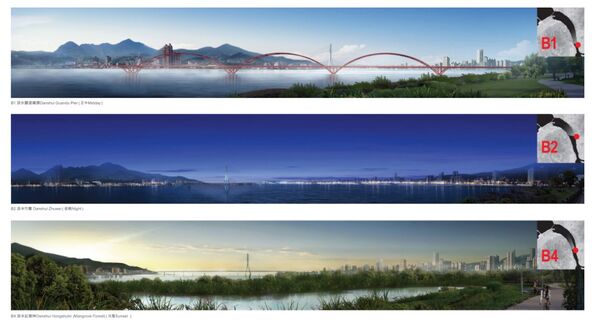 ▲▼淡江大橋夕照打卡點，B1為關渡自行車道、B2為關渡自行車道、B3為台綜院前。（圖／公路局提供）