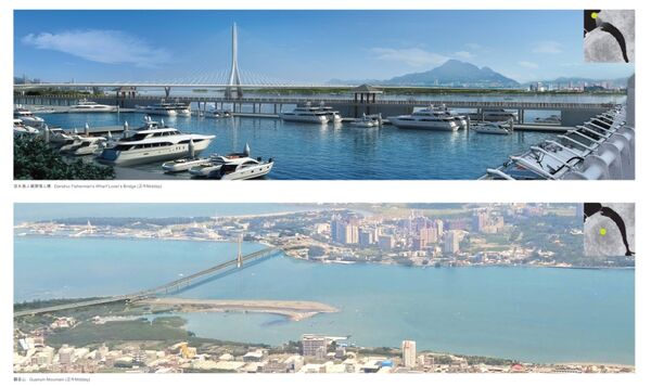 ▲▼淡江大橋打卡點，上為漁人碼頭，下為觀音山硬漢嶺。（圖／公路局提供）