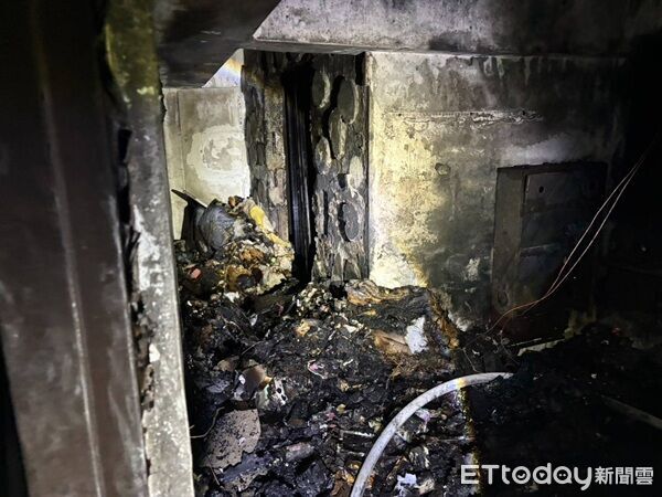 ▲大樓內部被燒燬嚴重。（圖／桃園警分局提供）