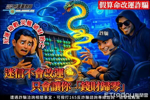 ▲刑事局對近日網路詐團佯裝算命師販售靈符法寶詐騙提出預警。（圖／刑事局提供）