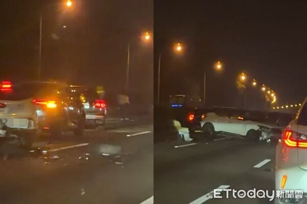 ▲▼國一北上153.8K處晚間發生連環車禍。（圖／Threads網友dervin.0721授權提供，請勿隨意翻拍以免侵權）