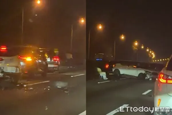 ▲▼國一北上153.8K處晚間發生連環車禍。（圖／Threads網友dervin.0721授權提供，請勿隨意翻拍以免侵權）