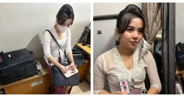 凱倫妮莎身穿仿製峇迪航空制服出現在雅加達機場，試圖冒充空服員登機，最終遭機組人員識破。畫面在網路引發熱議。（圖／翻攝自Netral News）