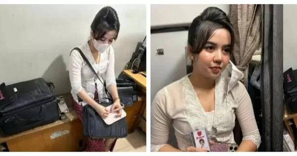 凱倫妮莎身穿仿製峇迪航空制服出現在雅加達機場，試圖冒充空服員登機，最終遭機組人員識破。畫面在網路引發熱議。（圖／翻攝自Netral News）