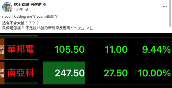 ▲股市冥燈發威。（圖／翻攝自臉書／吃土鋁繩-巴逆逆）