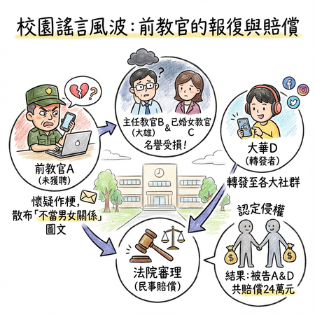 ▲彰化一名教官網路po主任教官與女教官不實傳言挨告求償。（AI協作圖／記者唐詠絮製作，經編輯審核）