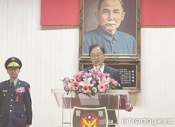 ▲桃園市長張善政今天下午主持聯合交接典禮，在會上致詞勉勵。（圖／記者沈繼昌攝）