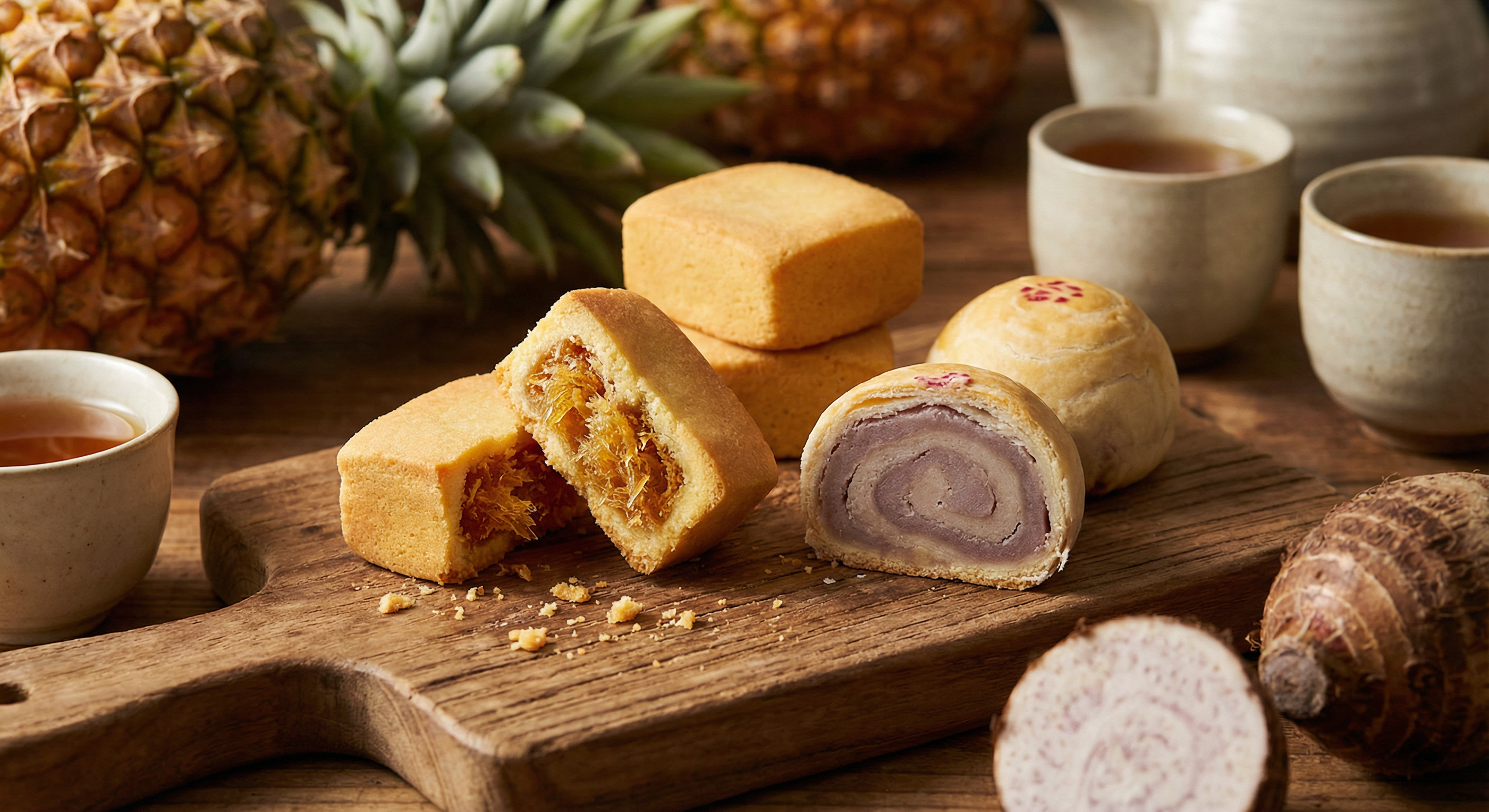 ▲台灣芋頭酥因外型精緻、口感綿密，成功打破外國人對芋頭神祕的偏見。。（AI協作圖／記者楊庭蒝製作，經編輯審核）