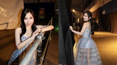 蔡尚樺主持尾牙「低胸炸出事業線」　透視薄紗美腿全都露