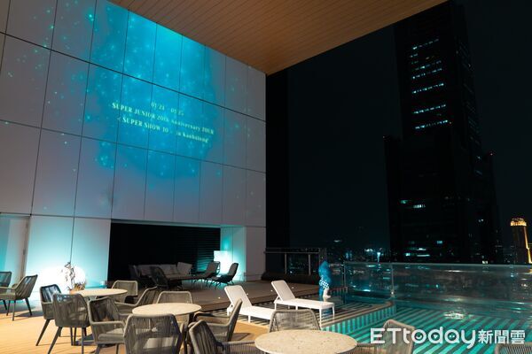 ▲▼承億酒店響應地標應援，泳池畔餐酒館點亮寶藍色。（圖／承億酒店提供）