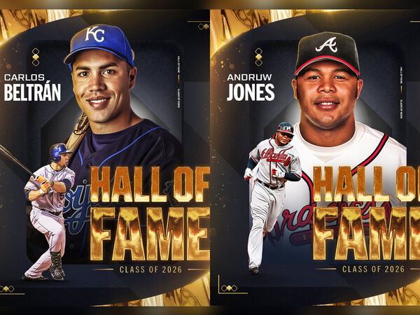 ▲ 大聯盟官方公布 2026 年名人堂入選名單，貝爾川（Carlos Beltr&aacute;n，左）與瓊斯（Andruw Jones，右）雙雙當選，兩位傳奇中外野手將於 7 月在庫柏鎮舉行入堂典禮，正式躍上棒球最高殿堂     。（圖／截自MLB X）