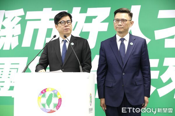 ▲▼民進黨21日召開記者會正式提名賴瑞隆、陳亭妃、蔡易餘代表民進黨參選高雄市長、台南市長及嘉義縣長。現任高雄市長陳其邁、台南市長黃偉哲、嘉義縣長翁章梁也出席向選民推薦這三位參選人，主席賴清德也親自為三人披上選舉綵帶。（圖／記者湯興漢攝）