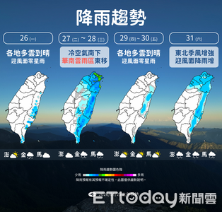 3地防較大雨勢　未來一周2波冷空氣「北東濕答答」