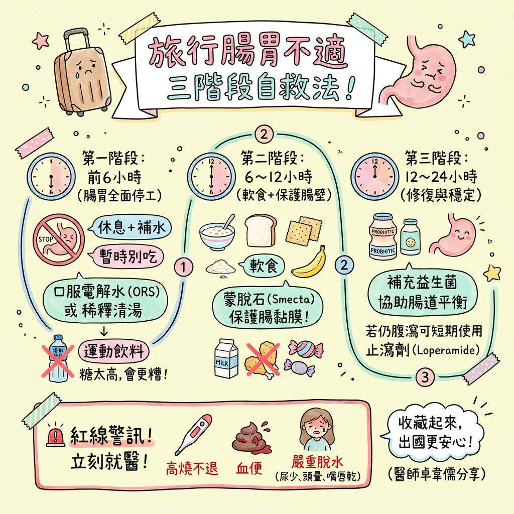 ▲▼出國吃壞肚子「24小時自救法」必收藏！醫：喝這飲料越拉越慘。（AI協作圖／記者李佳蓉製作，經編輯審核）