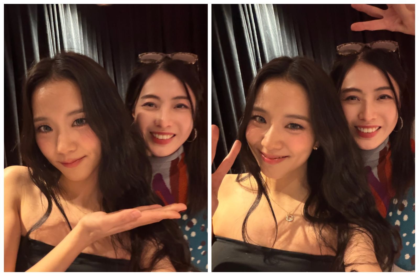 Jisoo（左）和甘比（右）一起合照，掀起網友討論。（翻攝kimbeechan_official IG）