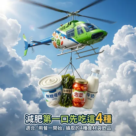 減肥第一口先吃「這4種食物」　血糖更穩、體脂少囤。（AI協作圖／記者林蕙娟製作，經編輯審核）