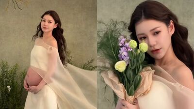 馬筱梅挺孕肚拍寫真　「薄紗透視露香肩」四肢還是超細